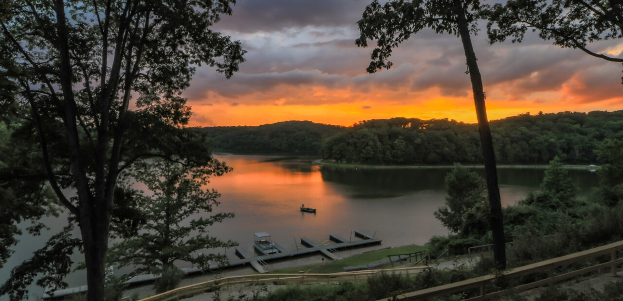 Boat dock at sunset