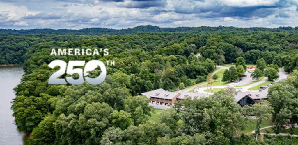 aerial view of burr oak lodge with graphic overlay